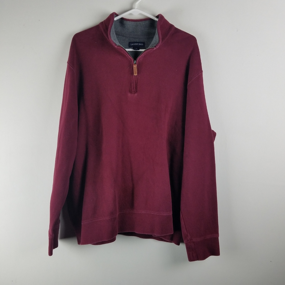 LANDS END SWEATER XL 46 48 Maroon Quarter Zip